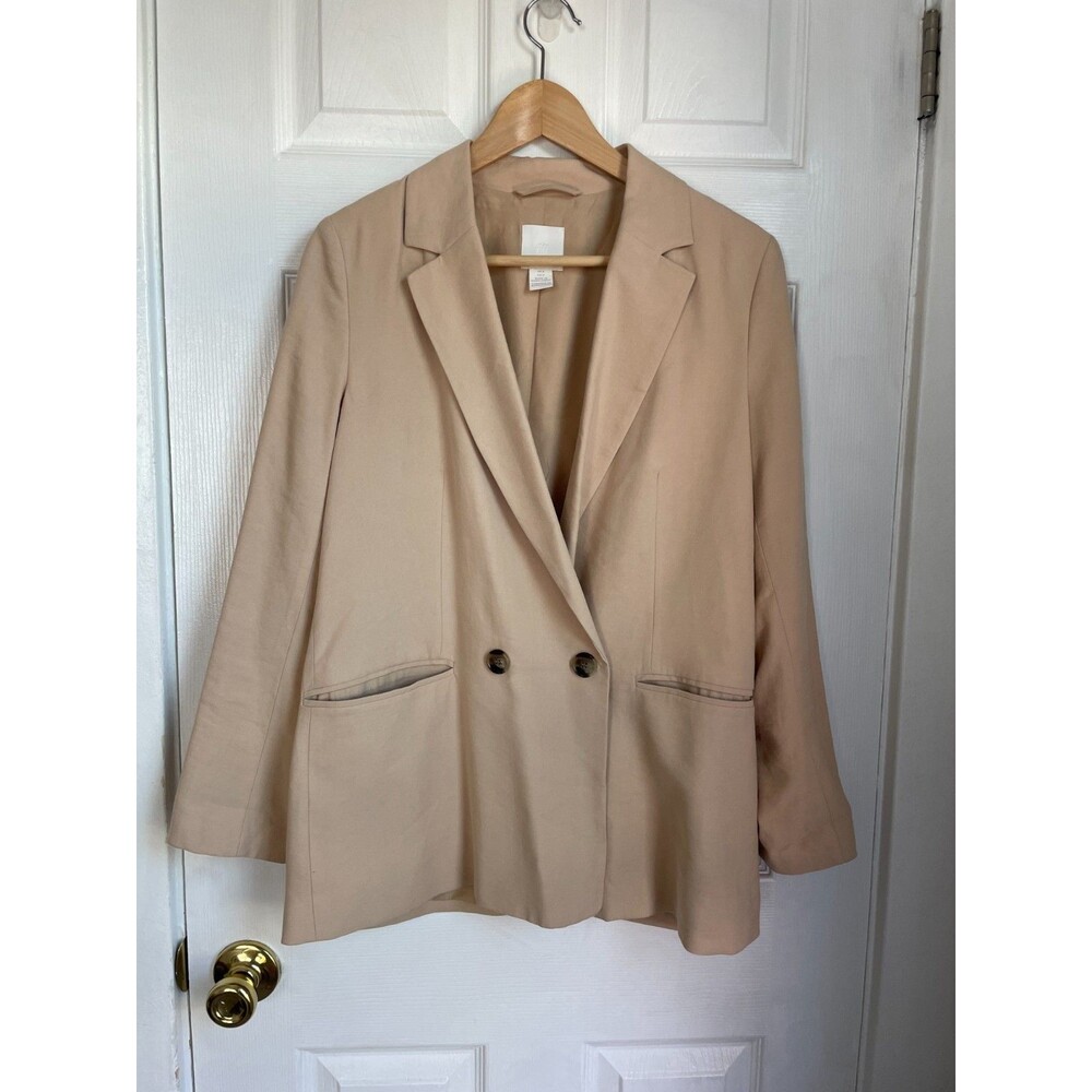 H&M Women Blazer Small Light Brown Khaki Tan Jacket Oversized Double Breasted